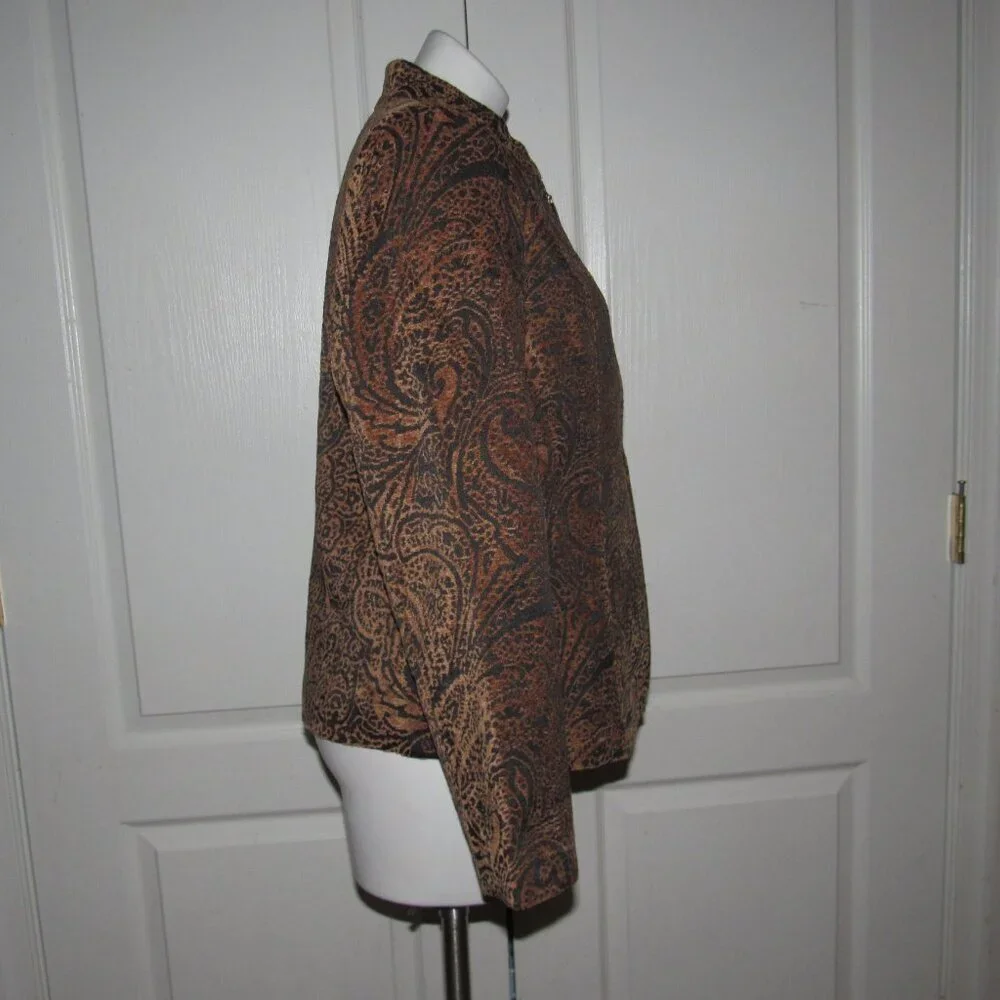 Susan Graver Style Brown & Black Paisley Zip Jacket – Size Medium | Boho  Chic